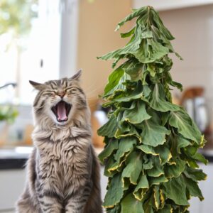 cat with catnip plant