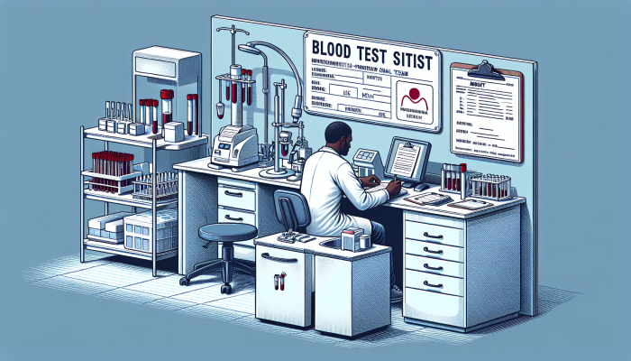 Blood test technician in a modest Mississippi lab with basic equipment and small team.