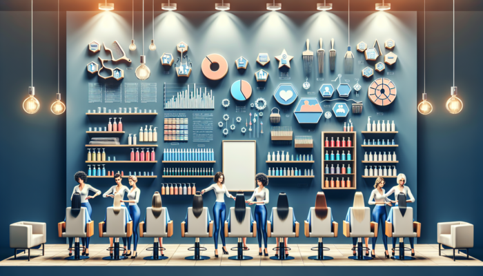 A contemporary salon with stylists applying keratin treatment, surrounded by quality products and positive customer reviews.