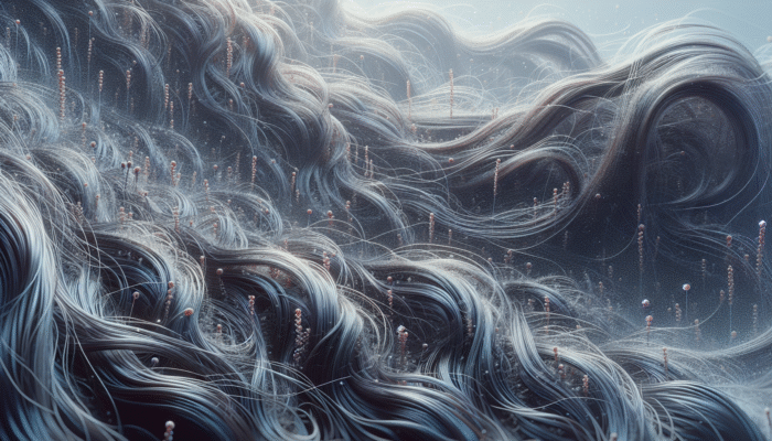Hair strands swelling and frizzing in high humidity, showing raised cuticles and loss of wave definition.