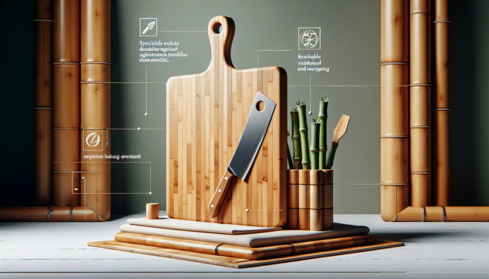 A robust hardwood and bamboo cutting board demonstrating resistance to knife marks and warping, reinforcing kitchen sustainability.