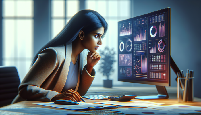 Mastering Debt Consolidation Strategies for Individuals with Poor Credit: A Comprehensive UK Guide | DCL An individual analyzing their financial report and credit score on a computer, surrounded by various documents in an office setting.
