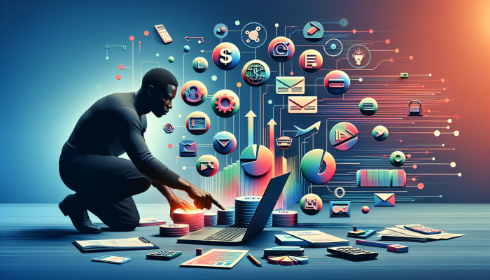 Mastering Debt Consolidation Strategies for Individuals with Poor Credit: A Comprehensive UK Guide | DCL An individual reviewing financial documents and setting up direct debits on a laptop, with graphs illustrating an improving credit score.