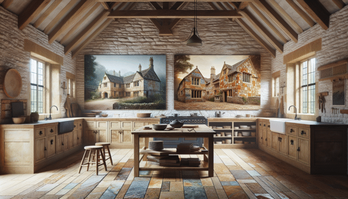 Popular UK stone varieties including limestone in Cotswold cottages, sandstone on historic architectures, and granite in contemporary kitchens.