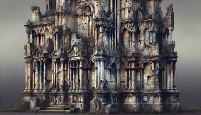 A close-up view of weathered limestone in a UK city, illustrating damage from acidic rain, pollution, and poor maintenance.
