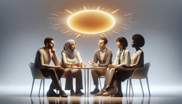 Diverse individuals discussing with healthcare providers about the necessity of vitamin D testing due to various risk factors.