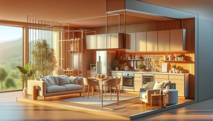 Cozy vacation rental apartment featuring a kitchen, living area, and furnishings; a budget-friendly alternative to hotels.