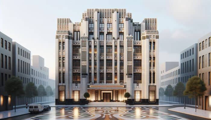 Art Deco building in London featuring terrazzo flooring, demonstrating its evolution from luxury to modern versatility.