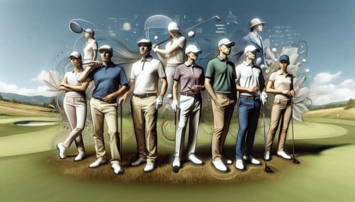 Expert golfers demonstrating high-quality golf apparel brands on a lush green course.
