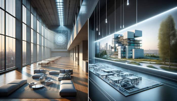 The modern Tate Modern gallery in London featuring dust control systems and an eco-friendly cleaned residential complex in Manchester.