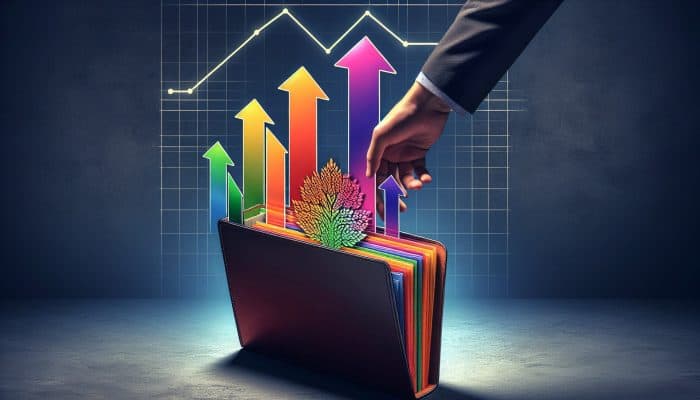 Debt Consolidation Loans for Medical Bills: Person organizing colorful bills into one folder, graph showing reduced rates and improving credit score.