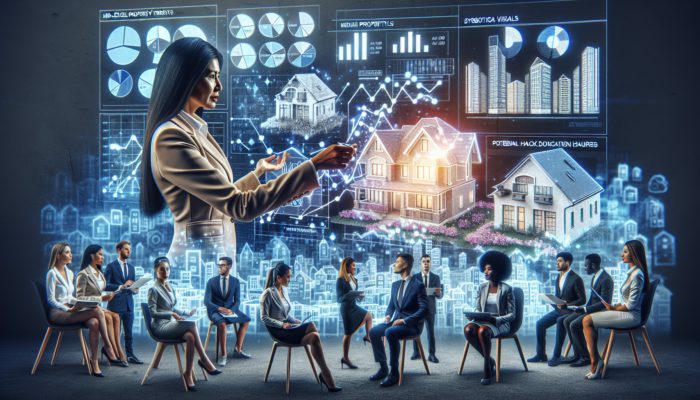 Strategic investor analyzing Mahikeng mid-level property market trends with charts, graphs, and diverse property types.