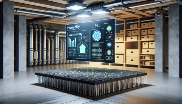 Modern crawl space with smart sensors and eco-friendly permeable paving for advanced drainage.