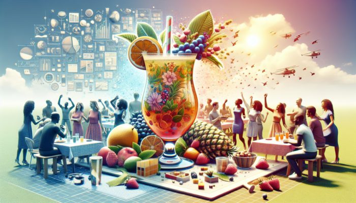 A refreshing Jive Turkey drink with fruits, herbs, and spices, enjoyed at a lively daytime event.