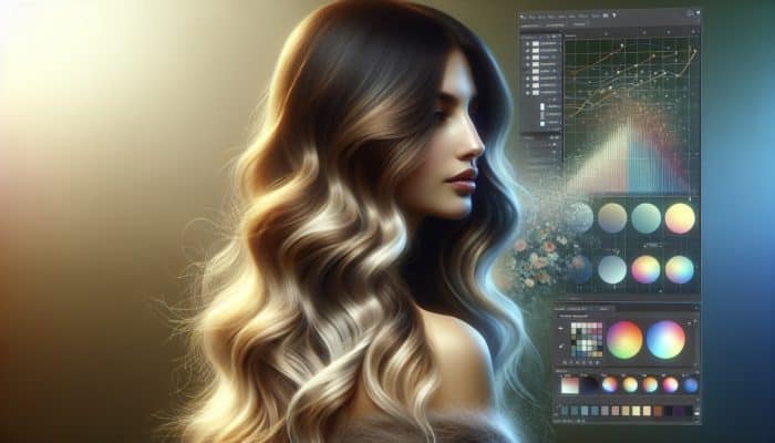 Woman with ombre hair from dark roots to light tips in loose waves, sunlit for a sun-kissed effect.