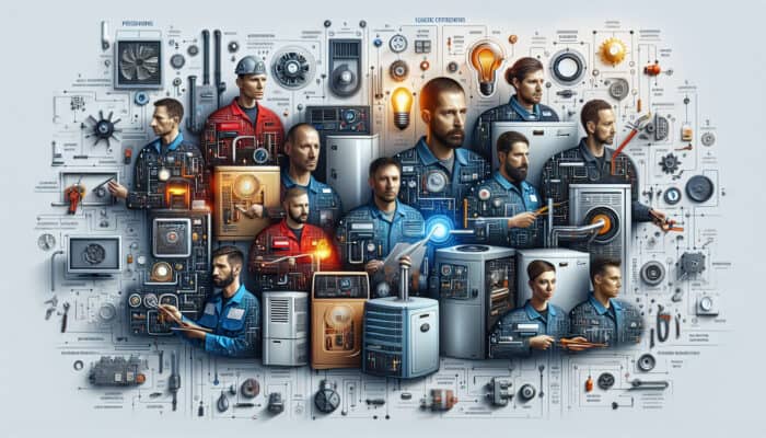 Infographic of Langley furnace technicians working on models, sharing maintenance and service tips.