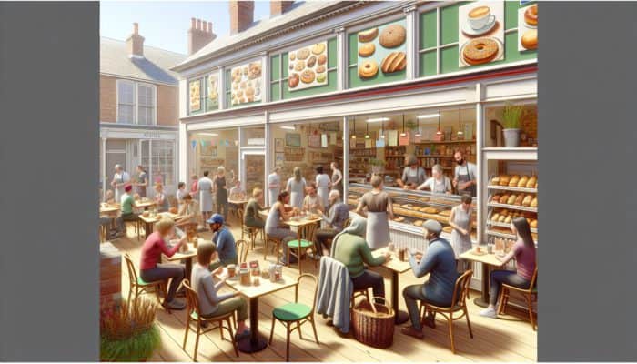 A busy local bakery in Sturminster Newton showcasing vibrant Instagram posts of daily specials, enhancing community ties and increasing foot traffic.