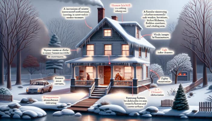 A Richmond home in winter with cold spots, faulty furnace, and a homeowner checking a clogged filter.