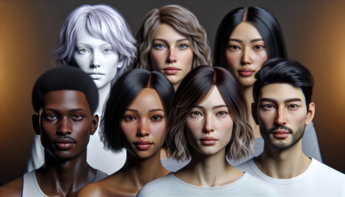 Diverse group showcasing hairstyles tailored to different face shapes: layered cuts, elongating styles, balanced looks.