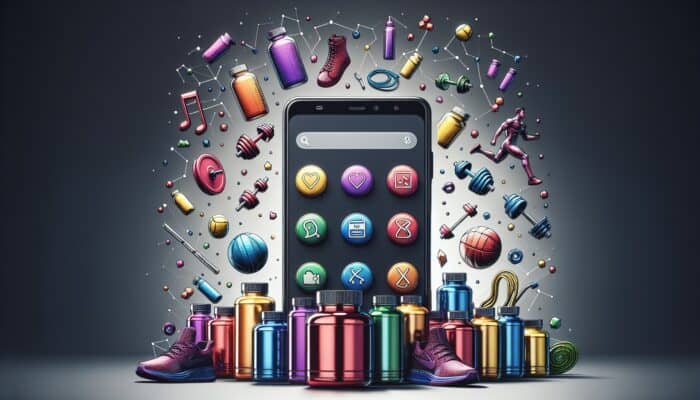A smartphone displaying Snapchat with colorful supplement bottles and fitness icons, illustrating effective advertising strategies.
