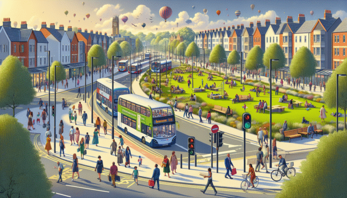 Residents accessing modern bus and train stations in Kempton Park, surrounded by vibrant community life and amenities.